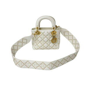CHRISTIAN DIOR LADY Studded Handbag White